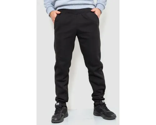 Спорт чоловічі штани на флісі однотонні, колір чорний, 190R236
