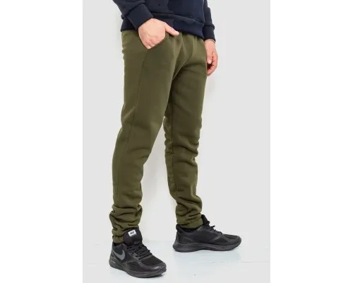 Спорт чоловічі штани на флісі однотонні, колір темно-зелений, 190R236