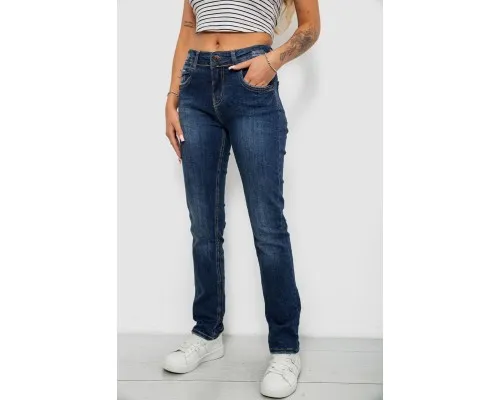 Джинси жіночі однотонні Straight fit, колір синій, 244R11489