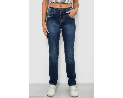 Джинси жіночі однотонні Straight fit, колір синій, 244R11489