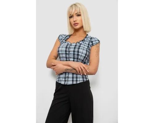 Блуза в клітину, колір джинс, 230R2502