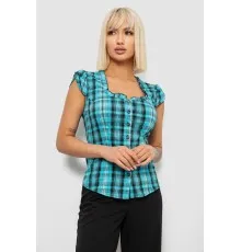 Блуза в клітину, колір бірюзовий, 230R2502