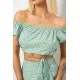 Костюм жіночий топ та спідниця з принтом у горох, колір оливковий, 257R758