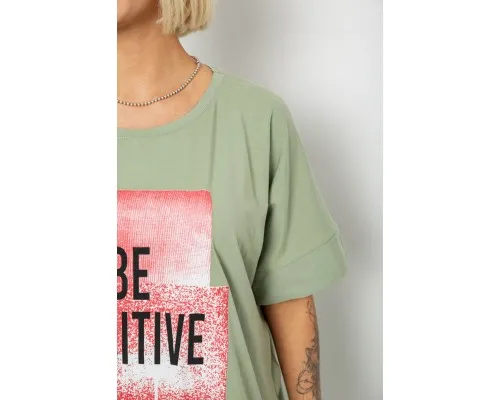 Футболка жіноча з принтом, колір оливковий, 244R4011