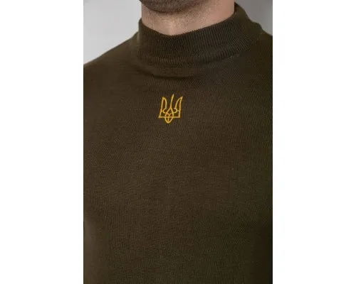 Светр чоловічий однотонний з вишивкою тризуб, колір хакі, 161R009
