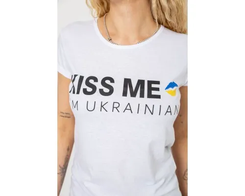 Футболка жіноча з патріотичним принтом, колір білий, 244R2213-1