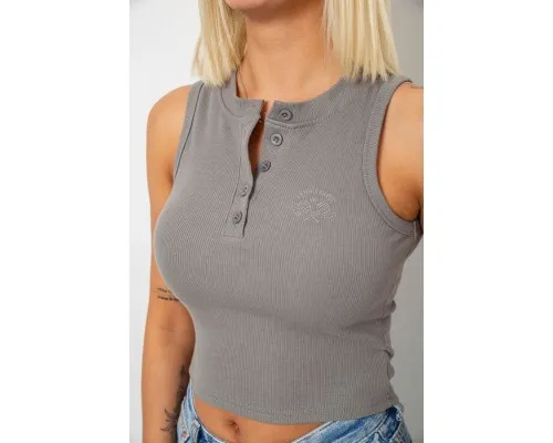 Топ жіночий у рубчик з вишивкою, колір сірий, 221R5076