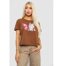 Футболка жіноча з принтом, колір коричневий, 221R5166