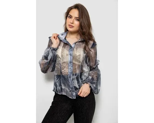 Блуза жіноча з принтом шифонова, колір сірий, 230R1503