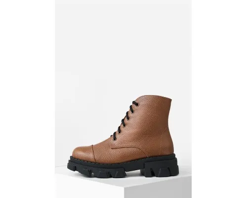 Шкіряні черевики зимові коричневого кольору зі шнурком та блискавкою