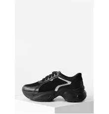 Чорні шкіряні жіночі кросівки із замшевими вставками