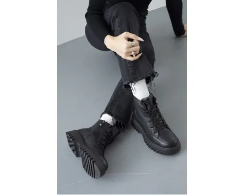 Шкіряні черевики чорного кольору зі шнурком та блискавкою