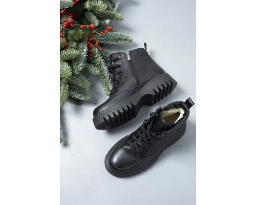 Шкіряні черевики чорного кольору зі шнурком та блискавкою