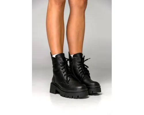 Жіночі стильні черевики із натуральної шкіри чорного кольору на зиму